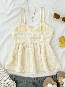 SHEIN Áo hai dây dệt kim màu vàng kem, kiểu dáng thường ngày, thích hợp cho nữ tuổi teen, thích hợp cho kỳ nghỉ hè. - Màu vàng - Xem 2