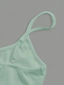 SHEIN BASICS 女士纯色休闲百搭日常吊带背心 - 綠色 - 查看 7