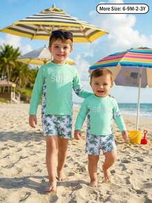 Boys Rash Guard Set - 2 Pieces UPF 50+ Long Sleeve Swim Shirt And Bathing Suit Swim Trunks For Boys 4-8Y Summer Vacation Thermal Christmas Holiday Festival New Years Valentines Swim Boys Swim Rash Guard Rash Guard Toddler Boys Long Sleeve Swim Toddler Swim Shirt Beach Wear For Boys Toddler Rash Guard - Green - View 7