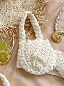 Soleia 春夏新款休闲度假西部海滩婚礼宾客着装毕业早午餐，圣帕特里克节春假复活节音乐节优雅波西米亚热带风情手工钩编海滩度假海边派对系带女式两件套毛衣套装 - 白色 - 查看 4
