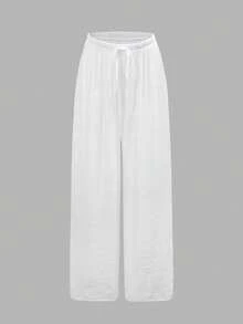 Swim Chiccia Women's Summer Beach Solid Color Tie Waist Wide Leg Pants - White - View 7