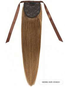 1Pc Ribbon Tie Wrap Around Straight Ponytail Colored Human Hair Extension 6# Extensions For Women Daily Use Easy To Wear Hair Extensions - S6 - View 2