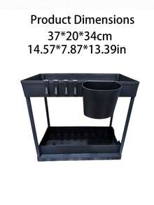 1 Set, Under Sink Organizer, 2-Tier Sliding Cabinet Basket Organizer Drawers, Under Sink Organizers And Storage, Bathroom Kitchen Cabinet Organizer With Hooks Cup, The Bottom Drawers Can Be Slid Out, Kitchen Accessories,Storage,Kitchen Organiser,Kitchen Items,Room Decor,Home Decor. - Black - View 3