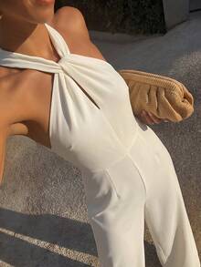 Firerie Eleganter, moderner Pendler-romantischer Date-sexy Party-Strandresort-Jumpsuit mit Trägerhals, rückenfreiem Design, geraffter Taille und weitem Bein, geeignet für Festivals, Valentinstag, Hochzeitssaison, Musikfestivals - Aprikosenfarben - Übersicht 1