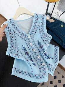 EMERY ROSE Women's Casual Retro Printed Front Button Tank Top, Summer - Multicolor - View 1