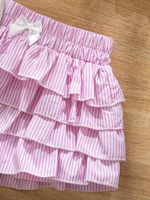 Emery Rose Kids Emery Rose Kids 两件套女童针织纯色贝壳图案圆领休闲T恤和荷叶边短裤套装 - 彩色 - 查看 5