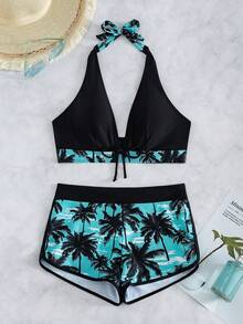 SHEIN Swim Conjunto de bikini estampado de estilo vacacional para mujer (patrón estampado aleatorio) - Multicolor - Ver 3