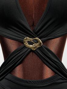 Mistrie Trang phục dự lễ hội âm nhạc mùa hè mới, gợi cảm, khoét hở, cổ yếm, hở lưng, váy ngắn ôm sát cho nữ. - màu đen - Xem 7