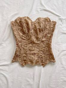 Soleia 女士無肩帶蕾絲束胸上衣，鏤空刺繡修身上衣，卡其色，夏季波西米亞風，優雅獨特，適合度假與夜晚場合 - 卡其色 - 查看 6