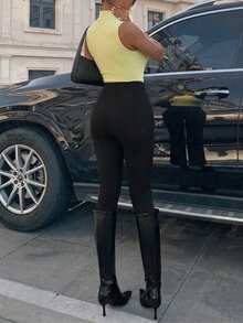 Fluxe Leggings de yoga de cintura alta de unicolor para mujer - Negro - Ver 9