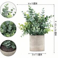 逼真迷你仿真迷迭香尤加利盆栽，人造绿植，适用于家居、书桌、厨房、庭院装饰及礼品 - 軍綠色 - 查看 4