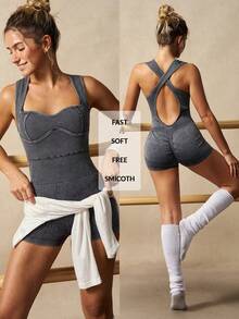 VARSITIE Women's Sleeveless Casual Sports Romper - Grey - View 11