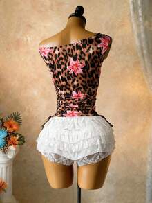 SaltGleam SaltGleam Áo tank top nữ thời trang dáng ngắn, vai lệch, ôm sát, có dây rút, in họa tiết, thích hợp mặc hàng ngày khi đi nghỉ mát, du lịch, phong cách trẻ trung, mùa xuân/hè. - Nhiều màu - Xem 2