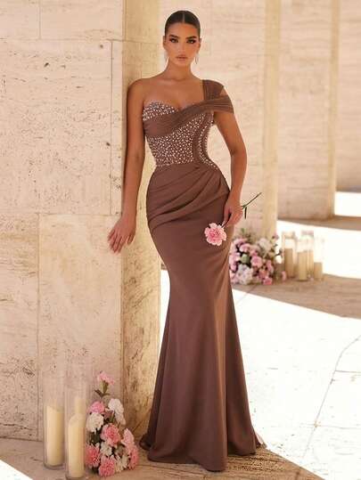 Glamrae Váy đuôi cá sang trọng, thanh lịch với chất liệu organza, ren đính sequin và họa tiết ghép mảnh, co giãn, xếp ly, thích hợp cho đám cưới, tiệc tùng, kỳ nghỉ, dạ hội (chất liệu dày dặn).