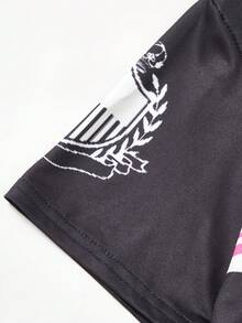 SHEIN 少女字母图案V领宽松休闲T恤和A字裙两件套 - 玫紅色 - 查看 9