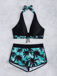SHEIN Swim Conjunto de bikini estampado de estilo vacacional para mujer (patrón estampado aleatorio) - Multicolor - Ver 4