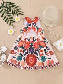 SHEIN 少女无袖碎花休闲雪纺连衣裙 - 彩色 - 查看 5