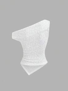Sweetra Y2K Sexy Asymmetric Hem Textured Fabric Metal Button Crop Top - White - View 2