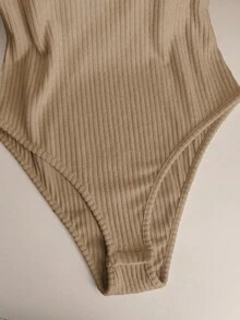 Body elegante para mujer, mono casual, body de cuello redondo, body diario, body de manga corta - Caqui - Ver 6