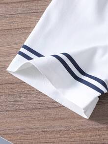 一件式短袖休闲印花春夏少女夏季通勤套装，运动休闲直筒裤，短袖轻便舒适两件套。 - 白色 - 查看 5