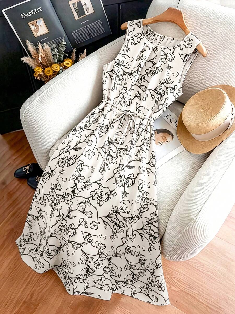 GlowEve CURVE 女士无袖长款休闲度假连衣裙，圆领，银狐图案，春夏款 - 彩色 - 查看 1