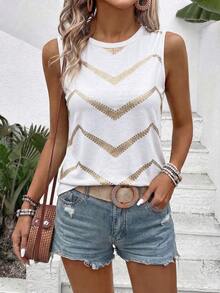 Selamara Áo tank top nữ mùa xuân/hè mới về, họa tiết sọc lượn sóng ombre, cổ tròn, kiểu dáng thường ngày, đa năng. - Nhiều màu - Xem 5