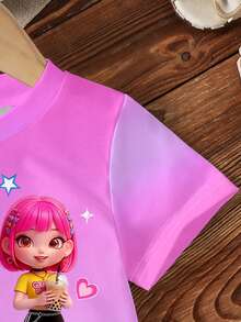 女童可爱卡通星星印花短袖T恤，夏季新款休闲百搭上衣，童装 - 彩色 - 查看 5