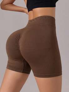 Easithlete Quần short tập yoga co giãn cao cấp không đường may - màu nâu - Xem 2