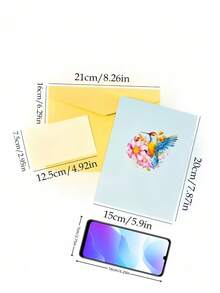 SHEIN 1 pieza Tarjeta de cumpleaños 3D con flores de pájaro Hummingbird con sobre, tarjeta de bienvenida para mujeres, madres, esposas, novias y regalos de San Valentín y aniversario, de vuelta a la escuela - Una pieza - Ver 2