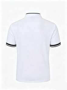Manfinity Mode Men Crown Print Contrast Trim Half Button Collar Color Block White Business Casual Polo Shirt, Daddy & Boyfriend Gift, For Golf - White - View 2