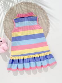 Cozy Pixies Bộ đồ mặc nhà thường ngày cho bé gái, kiểu dáng ngọt ngào dễ thương, kẻ sọc cầu vồng, cổ áo mở, không tay, dáng chữ A, phối bèo nhún. - Nhiều màu - Xem 5