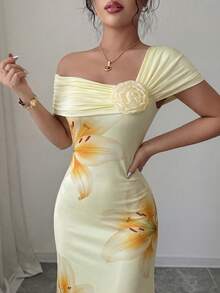 Modelyn Spring/Summer Off-Shoulder Floral Bodycon Dress, Elegant & Slimming - Multicolor - View 4