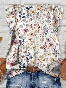 EMERY ROSE Watercolor Floral Print Casual Loose Shirt, Suitable For Summer - Multicolor - View 2