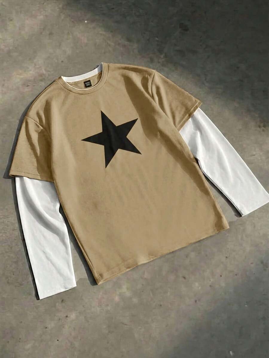 SWAVVY Kaos Lengan Panjang Pria Bermotif - Khaki - View 1