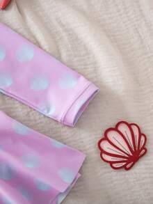 SHEIN Traje de baño de una pieza con cuello redondo, mangas raglán y volantes con estampado total para niña - Multicolor - Ver 7