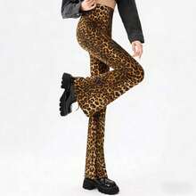 Pantalones acampanados elásticos de estampado de leopardo de cintura alta - Estampado de leopardo - Ver 4