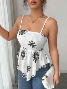 GlowEve 优雅都市时尚新款杏色雪花印花无袖A字短款吊带背心，适合日常穿着、婚礼、晚宴、通勤、毕业派对、节日、假期、约会、聚会、万圣节、圣诞节、新年、感恩节、婚礼等场合。 - 黑與白 - 查看 4