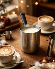 This Long-Handled Coffee Milk Frother Is Made Of  Stainless Steel, Features Double-Sided Markings, A Large Capacity, And A Heat-Resistant Design. It Can Also Be Used To Melt Wax. It's A Professional Coffee Tool And An Essential Item For The Start Of The School Year. - Silver - View 11