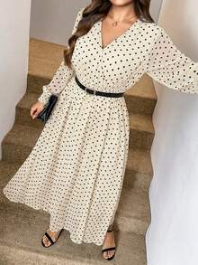 SHEIN LUNE 大码春季女装休闲得体秋季服装全印花褶皱豹纹长袖优雅女装 ID AI-Adha 连衣裙/秋季连衣裙/秋季女装秋季婚礼宾客礼服优雅女装魅力商务休闲女装夏季工作连衣裙商务连衣裙长款连衣裙 - 杏色 - 查看 6