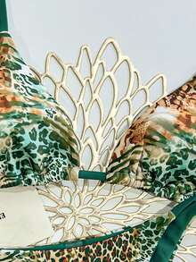 Swim Mod 女士新款性感挂脖系带泳衣，低腰三角比基尼两件套，绿色豹纹沙滩泳装 - 彩色 - 查看 4