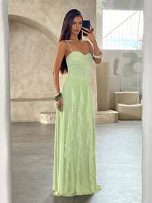 Aloruh 女士浪漫荷叶边系带连衣裙 - 綠色 - 查看 7