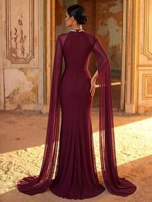 Aureia Elegant Luxurious Heavily Embellished Beaded Diamond Chain High-End Satin Ruched Mermaid Maxi Dress,Suitable For Weddings,Parties,Galas&Formal Events - Red - View 4