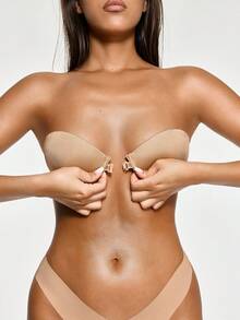 SHAPORA 1pc Apricot Front-Clasp Underwire Padded Slip-Resistant Removable Strap Bra For Women - Apricot - View 6