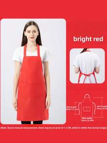 1/2/5PCS Women's Apron With Simple Red Design Featuring Pockets Ideal For Cooking Cleaning Household Chores And Kitchen Essentials - Red - View 3