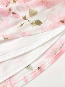 SHEIN 少女碎花印花系带肩部层叠下摆收腰吊带连衣裙，适合海滩度假 - 彩色 - 查看 10