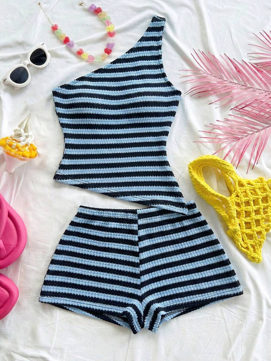 Soleia New Women's Summer Outfit, Vacation Wear, 2 Pieces Set For Daily Island Bohemian, Boho, Floral, - Blue - View 1