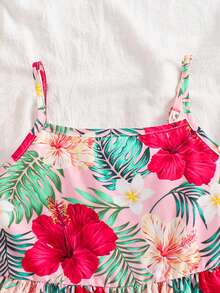 SHEIN 年轻女孩碎花休闲吊带连衣裙 - 玫紅色 - 查看 8