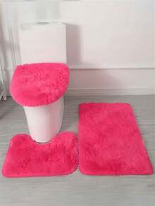 3 piezas Alfombra de baño y alfombra de inodoro absorbentes de unicolor, decoración del hogar para el baño, alfombra para exteriores, alfombra de puerta, decoración de otoño, alfombra, accesorios de baño, de vuelta a la escuela - Rosa Fucsia - Ver 7