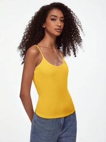 SHEIN BASICS 女士纯色休闲百搭日常吊带背心 - 黃色 - 查看 6
