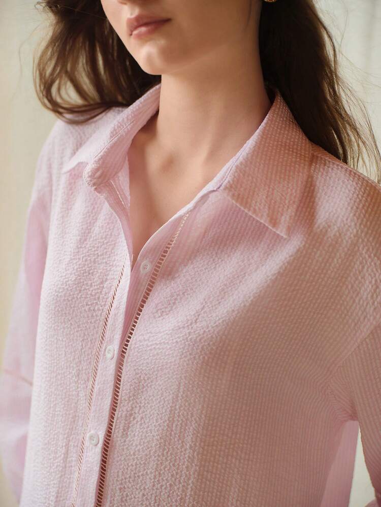 WOMEN'S STRIPED BUTTON FRONT TOP AND PANTS PAJAMA SET